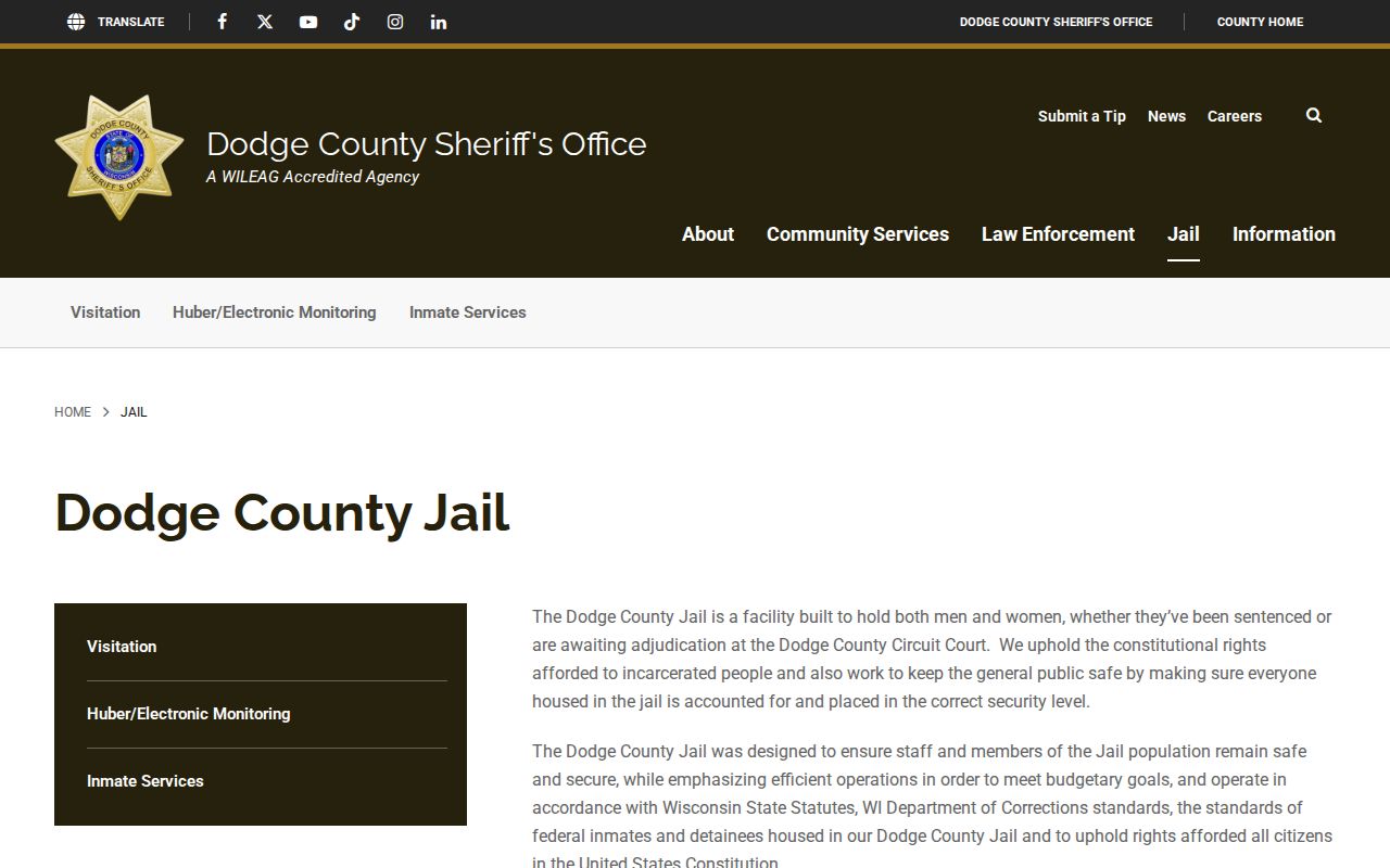 Dodge County arrest booking facility information