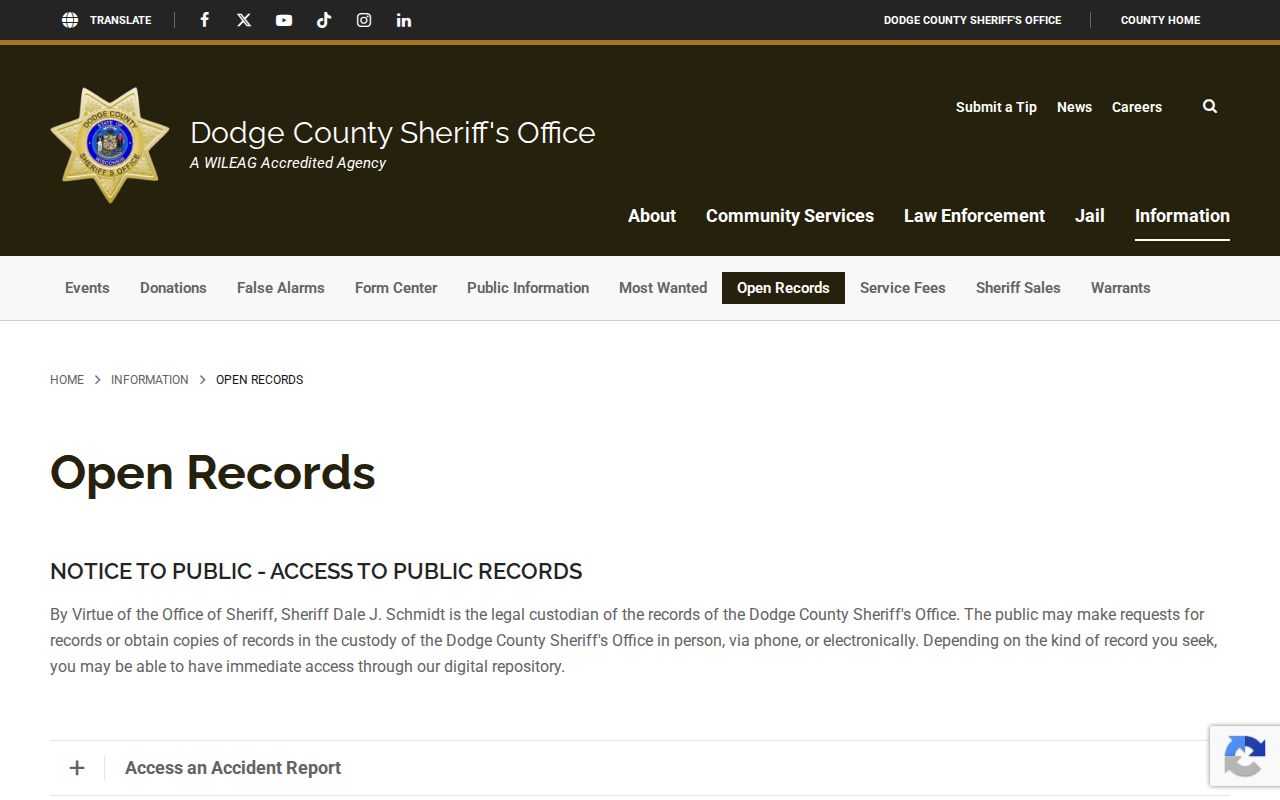 Dodge County arrest record request form