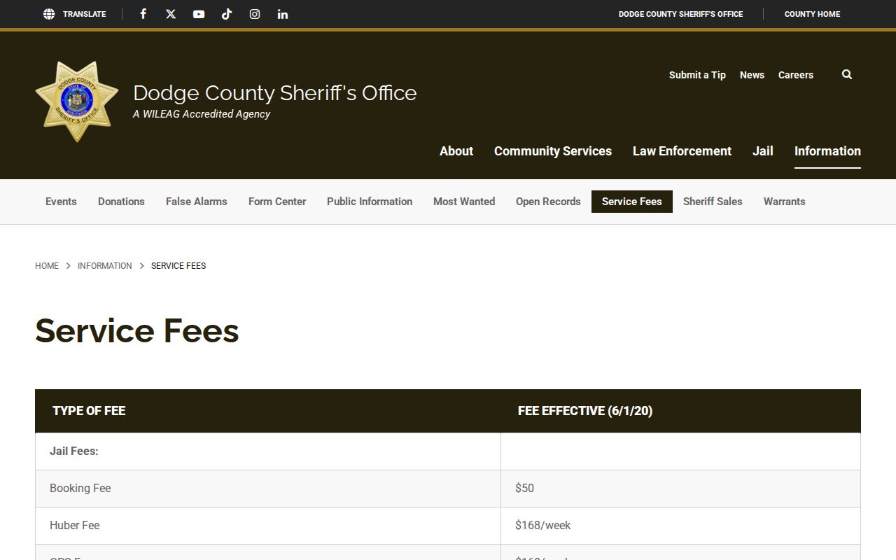Dodge County arrest report and media fees