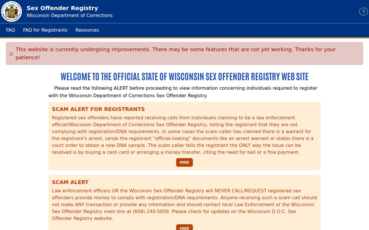 Dodge County sex offender registry public profile interface