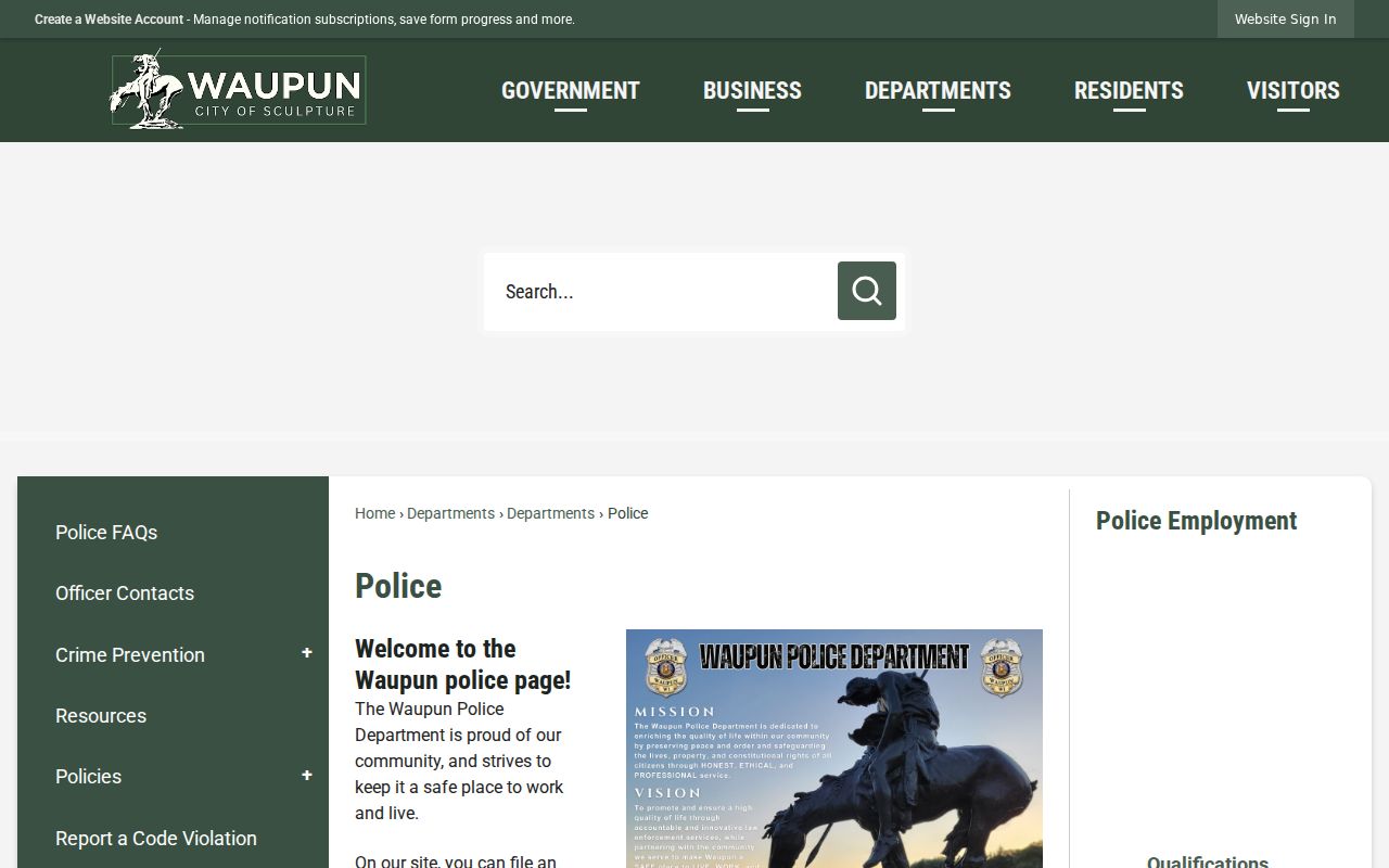 Waupun criminal records at the Police Department in Dodge County