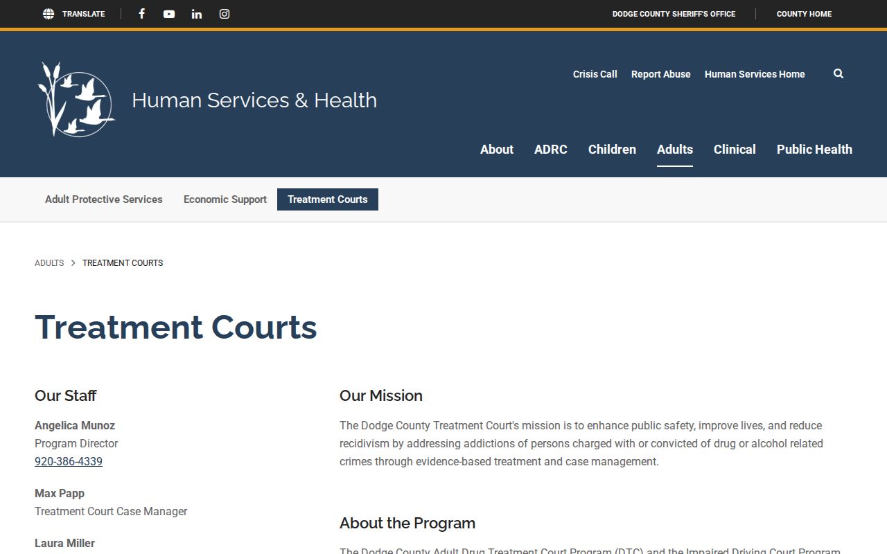 Dodge County Adult Drug and Impaired Driving Court programs