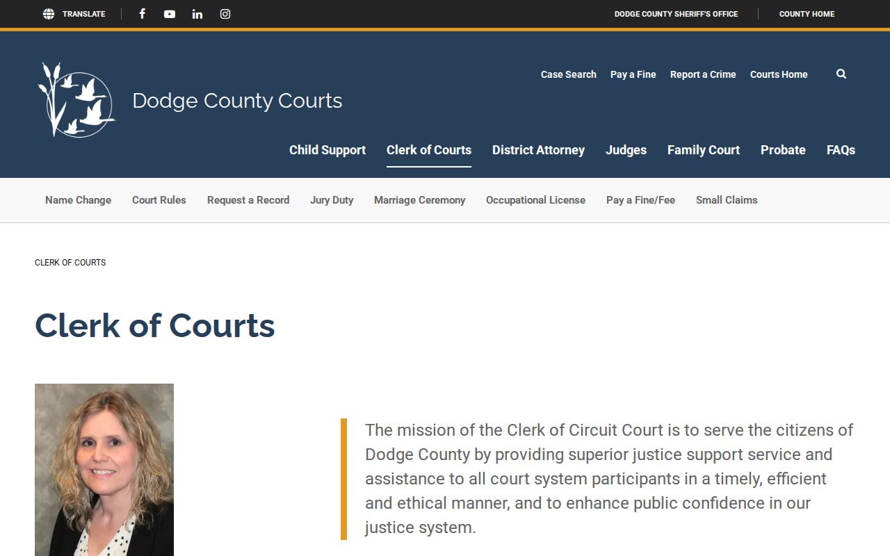 Dodge County Clerk of Courts and Justice Facility record information