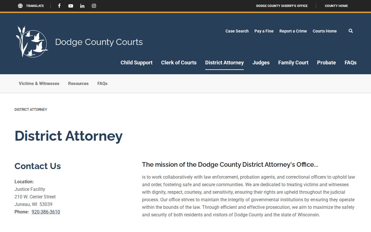 Dodge County District Attorney office criminal case information