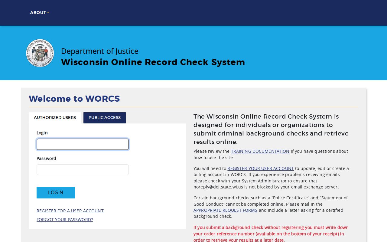 Wisconsin WORCS gateway for an official name-based record check